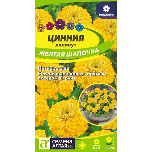 Цинния лилипут Желтая шапочка Семена Алтая артикул фото 1 Цинния лилипут Желтая шапочка Семена Алтая изображение 1 артикул 81821