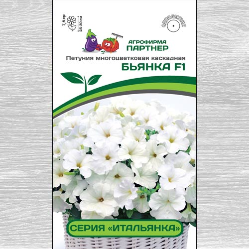 Петуния многоцветковая каскадная Итальянка Анита белая F1 артикул фото 1 Петуния многоцветковая каскадная Итальянка Анита белая F1 изображение 1 артикул 73549